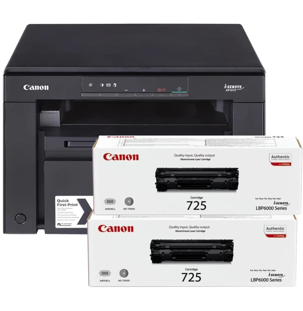 Imprimante Canon MF3010 A4 Multifonction Laser Monochrome +2 Toners 725 Original (5252B034AA) 